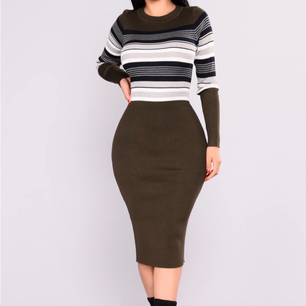 Olive Stripped Midi Dress